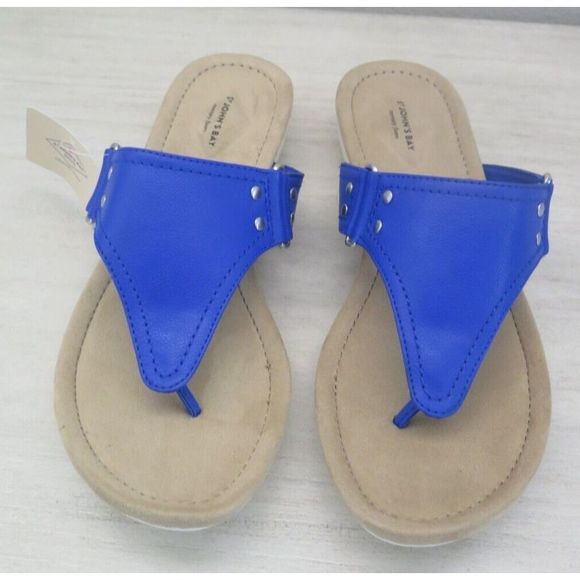 St. John’s Bay Women's Sz 10 (M) Cobalt Zunyi Thong Flip Flop Wedge Sandal - Picture 1 of 7